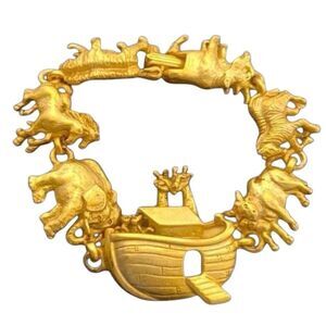 Noah’s Ark Animal Bracelet – Vintage AJC Signed – Gold Tone Faith Jewelry